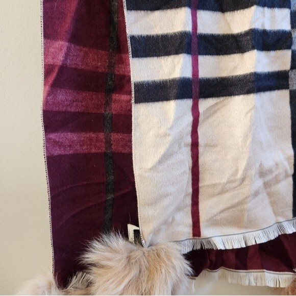 Plaid Fur Pom Pom Scarf - Picture 3 of 6